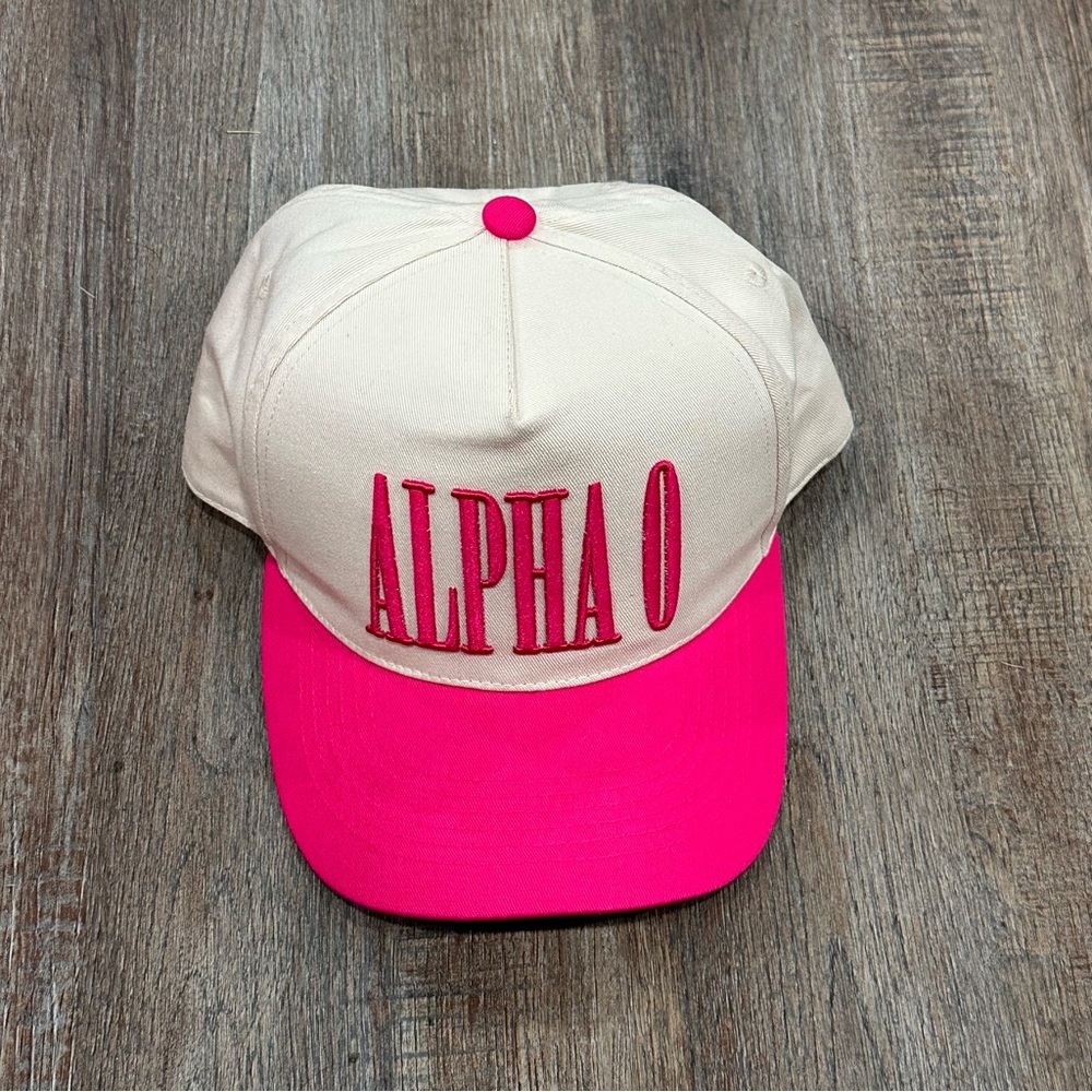 Alpha O Omicron Pi Pink Cream Snap Back Hat